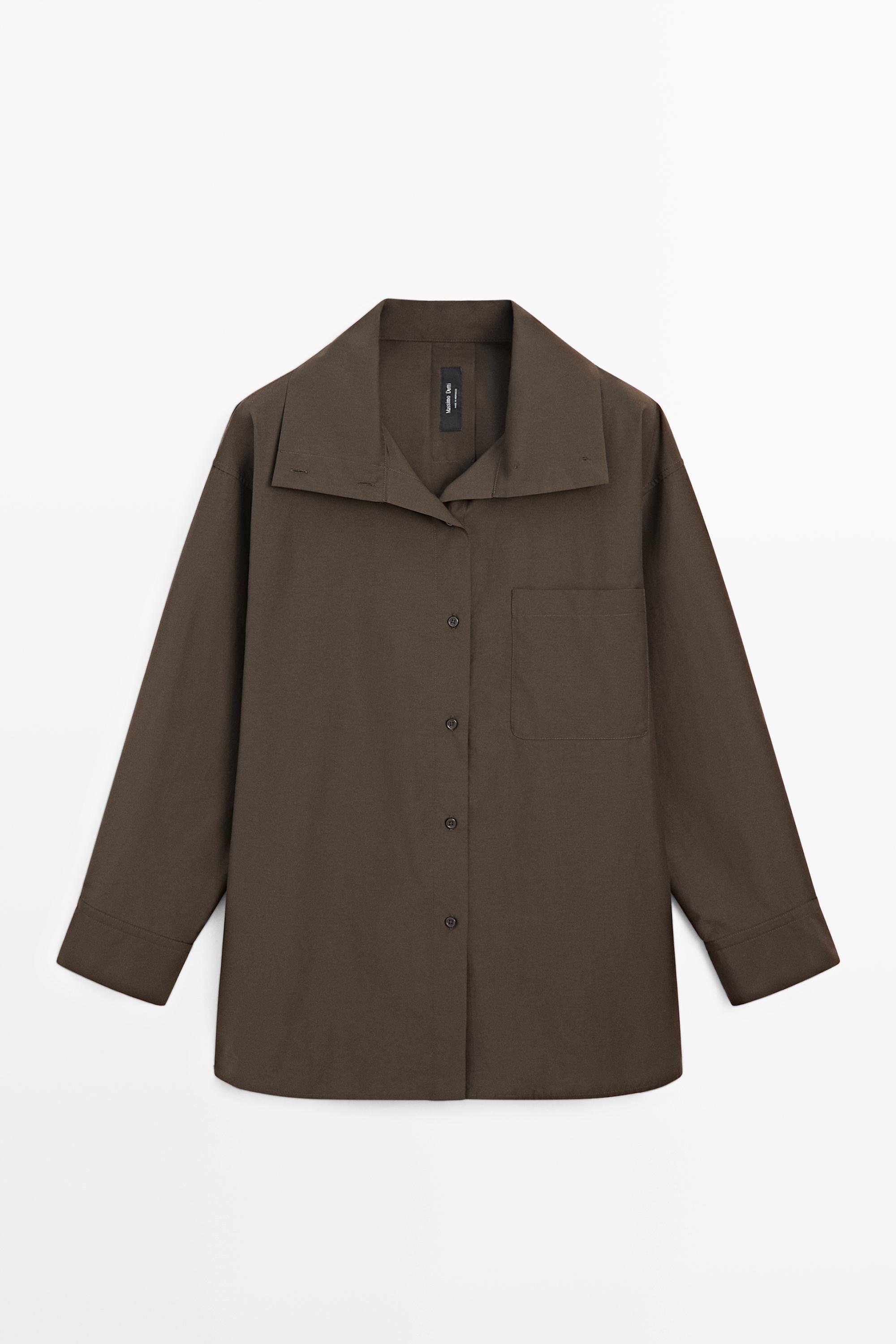High collar overshirt with buckle detail